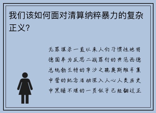 我们该如何面对清算纳粹暴力的复杂正义？